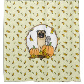 秋パグドッグ(FAWN)カボチャ葉ンかわいい シャワーカーテン (正面)