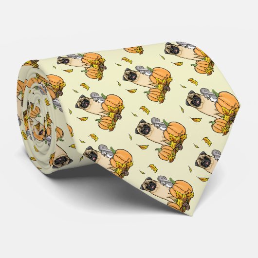 秋パグドッグ(FAWN)カボチャ葉ンかわいい ネクタイ (ロール)