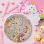 秋パステルフローラエレガント金ゴールドピンク ペーパープレート (パーティー)