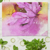 秋パステルメープルリーフの水彩エレガント秋 キッチンタオル (折り畳み)