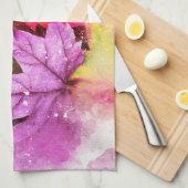 秋パステルメープルリーフの水彩エレガント秋 キッチンタオル (四つ折り)