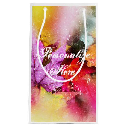 秋パステルメープルリーフの水彩秋エレガント スモールペーパーバッグ (正面)