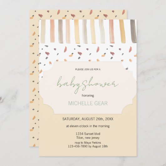 秋パステルモダンカラーズパターン 招待状 (正面/裏面)