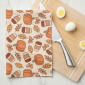 秋パターンシームレスコーヒーカボチャ キッチンタオル (四つ折り)