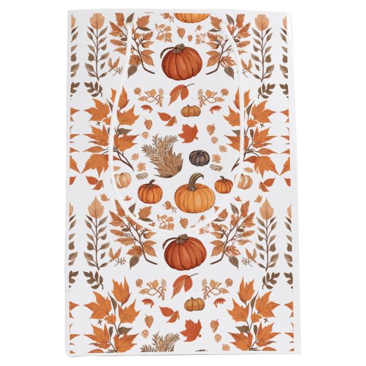 秋パターンデザイン ミディアムペーパーバッグ (正面)