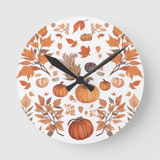 秋パターンデザイン ラウンド壁時計 (正面)