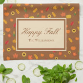 秋パターンファミリ姓ブラウン キッチンタオル (折り畳み)