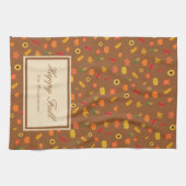 秋パターンファミリ姓ブラウン キッチンタオル (横)