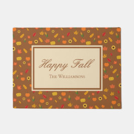 秋パターンファミリ姓ブラウン ドアマット