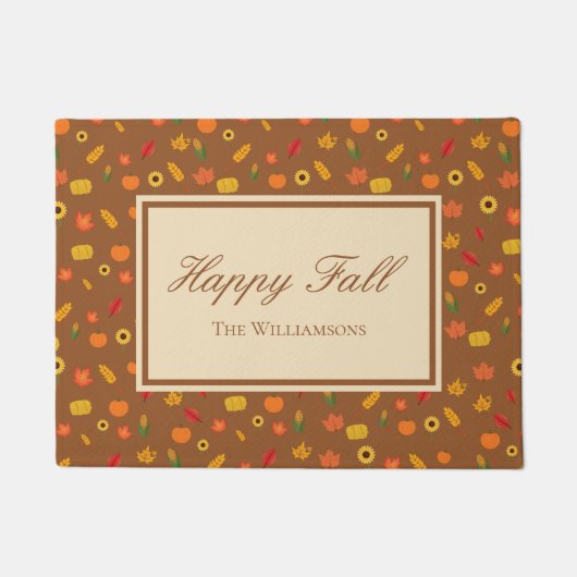 秋パターンファミリ姓ブラウン ドアマット (正面)