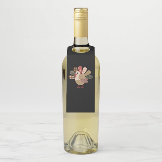 秋パッチワークキルテッドトルコ感謝祭 ボトルネックタグ (ボトル)