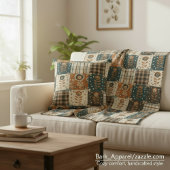 秋パッチワーク素朴フローラおよびプレイド装飾 クッション