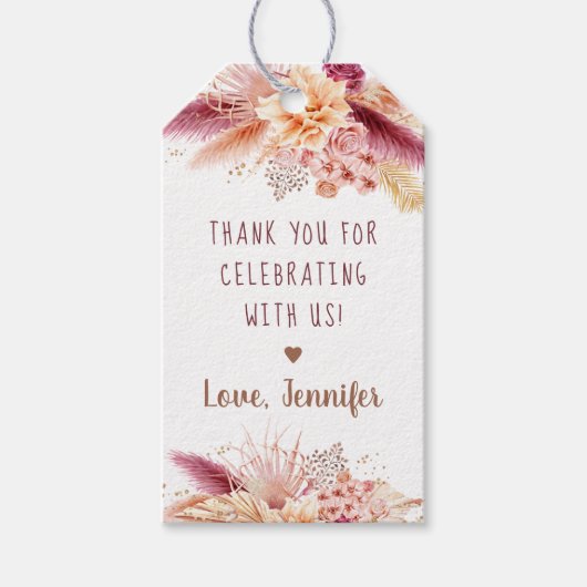 秋パンパスグラスボホブライダルシャワー ギフトタグ (正面)