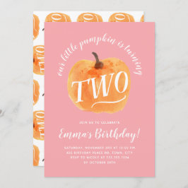 秋パンプキンオータムセカンド誕生日ピンク 招待状