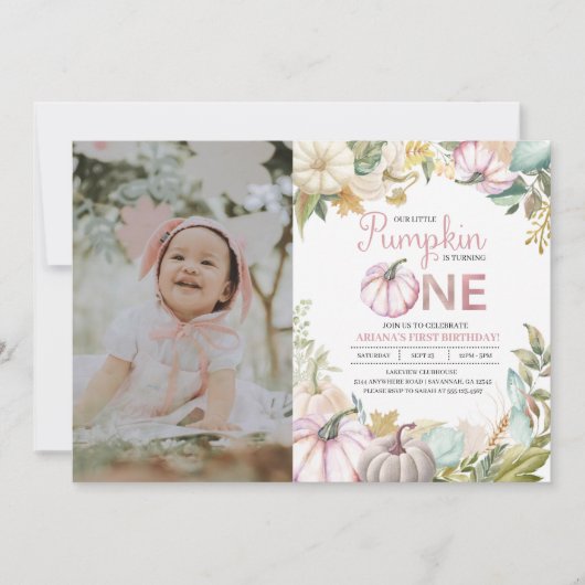 秋パンプキンオータムファースト誕生日招待状ガール 招待状 (正面)