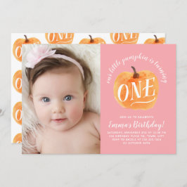 秋パンプキンオータムファースト誕生日招待状ピンク 招待状