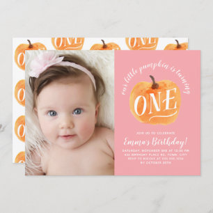 秋パンプキンオータムファースト誕生日招待状ピンク 招待状