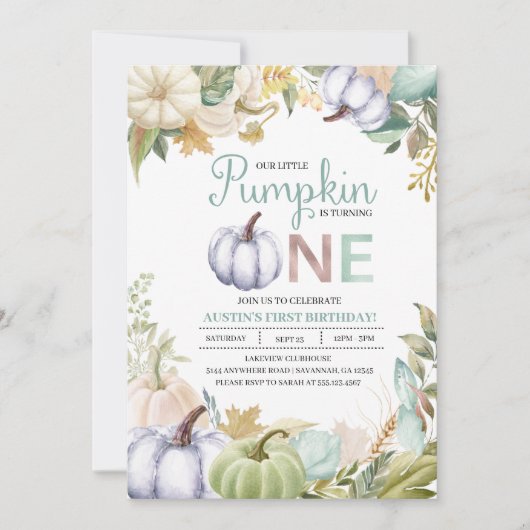 秋パンプキンオータムファースト誕生日招待状ボーイ 招待状 (正面)