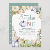 秋パンプキンオータムファースト誕生日招待状ボーイ 招待状 (正面/裏面)