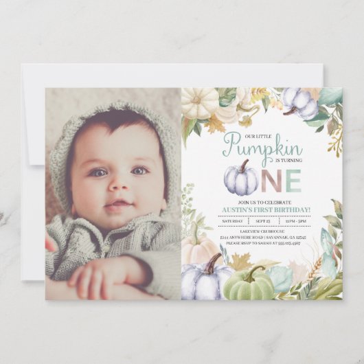 秋パンプキンオータムファースト誕生日招待状ボーイ 招待状 (正面)