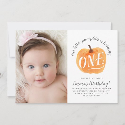 秋パンプキンオータムファースト誕生日招待状 招待状 (正面)