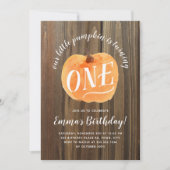 秋パンプキンオータムファースト誕生日素朴ウッド 招待状 (正面)