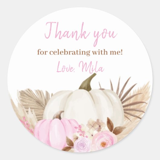 秋パンプキンガール誕生日クラシックラウンドステッカー ラウンドシール (正面)