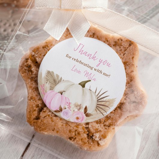 秋パンプキンガール誕生日クラシックラウンドステッカー ラウンドシール