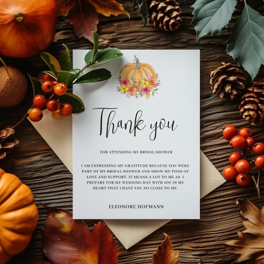 秋パンプキンサンキューブライダルシャワーカード サンキューカード