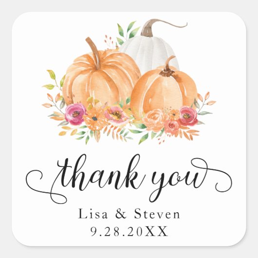 秋パンプキンズサンキュー結婚式用シール スクエアシール (正面)