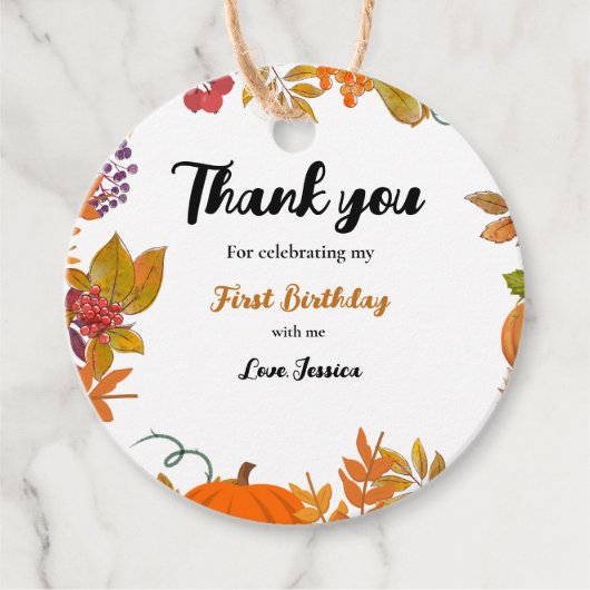 秋パンプキンセカンド誕生日ありがとう フェイバータグ (正面)