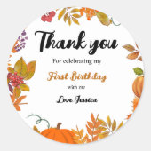 秋パンプキンセカンド誕生日ありがとう ラウンドシール (正面)