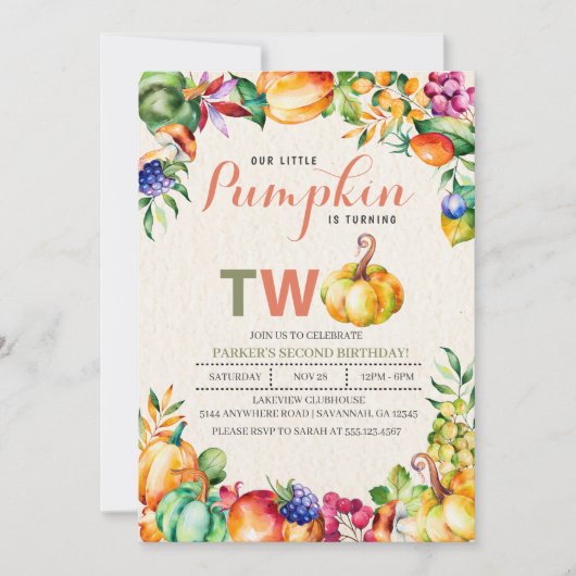秋パンプキンセカンド誕生日招待状 招待状 (正面)