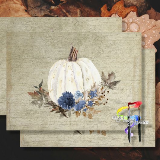 秋パンプキンネイビーブルーフローラスクリプトウ素朴ッド 薄葉紙