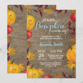 秋パンプキンバーラップボーイベビーシャワーの招待 招待状 (正面/裏面)