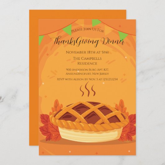 秋パンプキンパイサンクスギビングディナー 招待状 (正面/裏面)