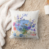 秋パンプキンパステルブルーボタニカルフローラモノグラム クッション (ブランケット)