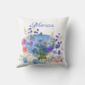 秋パンプキンパステルブルーボタニカルフローラモノグラム クッション (裏面)