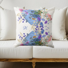 秋パンプキンパステルブルーボタニカルフローラモノグラム クッション