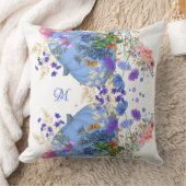 秋パンプキンパステルブルーボタニカルフローラモノグラム クッション (ブランケット)