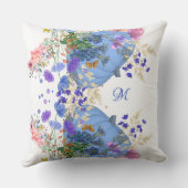 秋パンプキンパステルブルーボタニカルフローラモノグラム クッション (裏面)