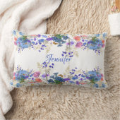 秋パンプキンパステルブルーボタニカルフローラモノグラム ランバークッション (ブランケット)