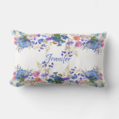 秋パンプキンパステルブルーボタニカルフローラモノグラム ランバークッション (正面)