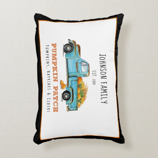 秋パンプキンパッチレトロトラックパーソナライズされた アクセントクッション (正面(垂直))