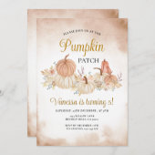 秋パンプキンパッチ誕生日ボホフローラ秋 招待状 (正面/裏面)