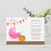 秋パンプキンピンクオレンジバナーガールベビーシャワー 招待状 (スタンド正面)