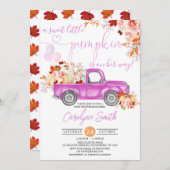 秋パンプキンピンクトラックベビーシャワーガール 招待状 (正面/裏面)