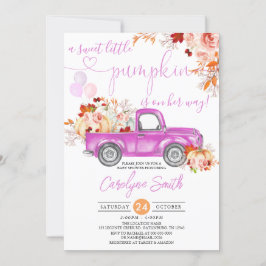 秋パンプキンピンクトラックベビーシャワーガール 招待状