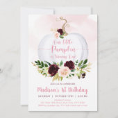 秋パンプキンピンクバーガンディ金ゴールドファースト誕生日 招待状 (正面)