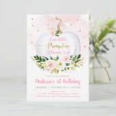 秋パンプキンピンク金ゴールドガールファースト誕生日 招待状 (スタンド正面)